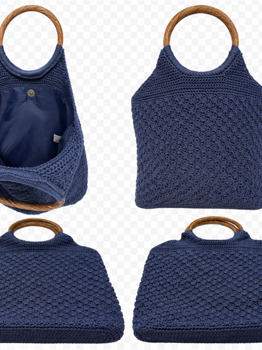 The Sak Navy Crochet Tote Bag with Wood Handles